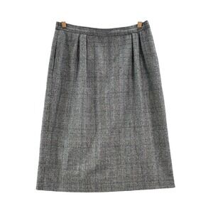 E.H. Woods Pencil Skirt Women 14 Gray Glen Plaid Wool Blend Vintage Pleated Midi